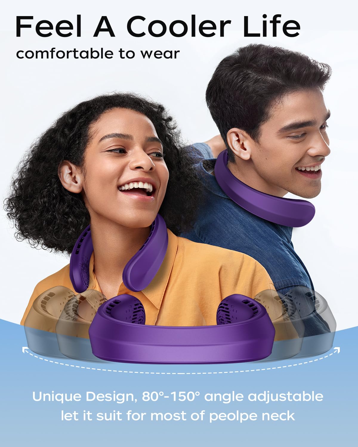 Neck Fan, Portable Fan around Neck, 5200 mAh Battery Operated Wearable Personal Fan with USB Rechargeable, 3 Wind Speed, Fast Cooling, Ultra Quiet, Bladeless, Headphone Design for Travel