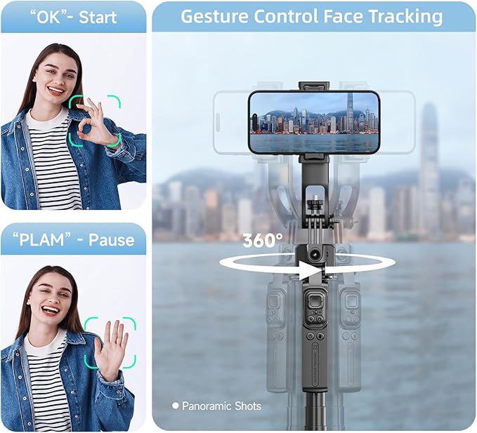 Andoer 64'' Auto Face Tracking Tripod with Stand, 360° Rotation Tracking Tripod with Remote and Gesture Control, Selfie Stick for Video Vlog, Live Streaming, Tiktok, YouTube, Facetime