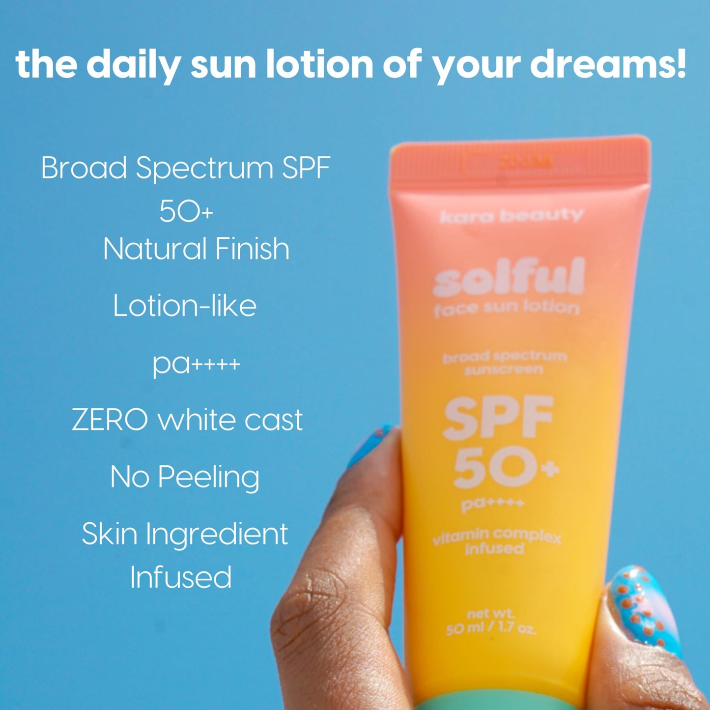 Kara Beauty SOLFUL Face Sun Lotion SPF 50+ PA++++ Korean Moisurizing Facial Sunscreen, No White Cast 1.7oz