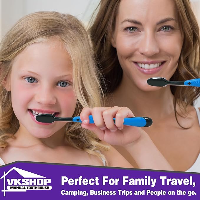 100 Bulk Charcoal Toothbrushes, Individually Wrapped Travel Toothbrush Set for Adults Kids, Disposable Manual Toothbrushes Set (4 Colors)