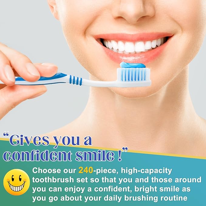 240 Pcs Toothbrush Bulk Disposable, Travel Toothbrushes Pack, Soft Bristle Individually Wrapped and Good Cleaning for Kids, Adult and The Elderly. Suitable for Hotel, Travel, Home, Donated