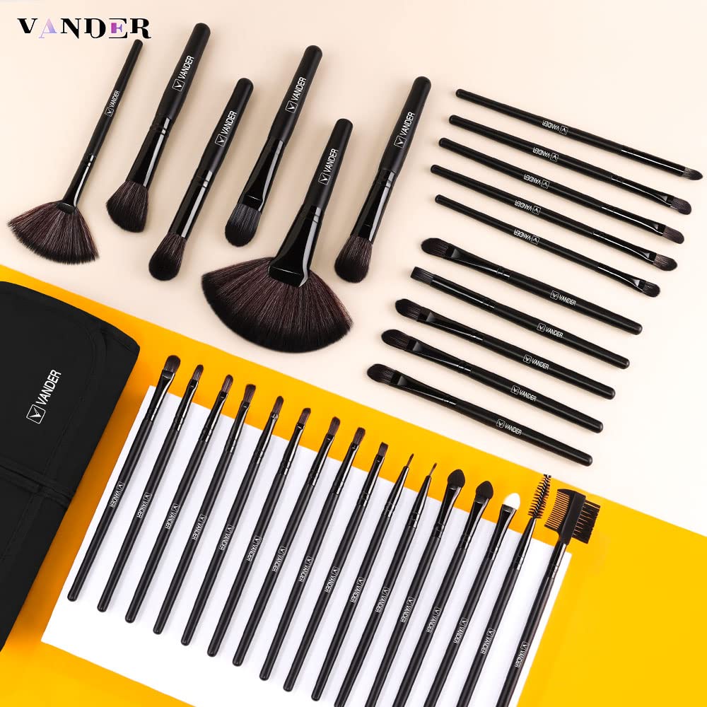 Vander Make up Brush Set, 32Pcs Professional Premium Synthetic Brochas Para Maquillaje, Foundation Powder Concealers Eyeshadow Eyeliner Brush Travel make up brushes set (Black)