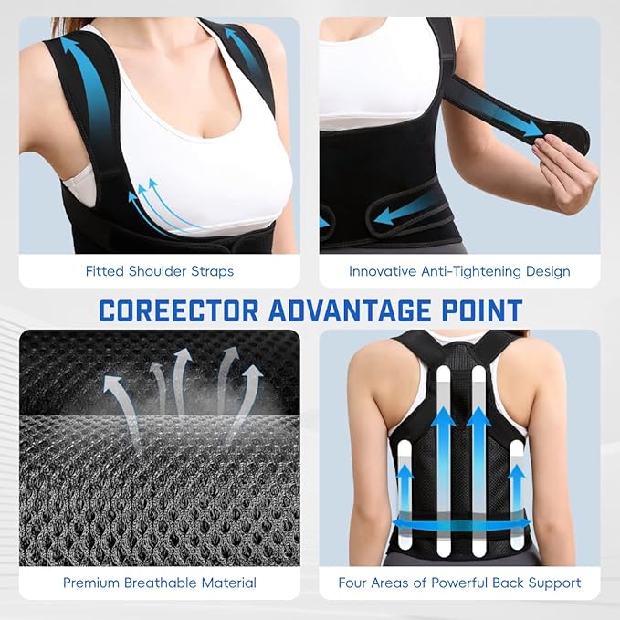 Back Brace Posture Corrector for Women & Men, Adjustable Shoulder Straightener with Full Back Support, Relief for Lower & Upper Back Pain, Hunchback & Scoliosis (Black, Large)