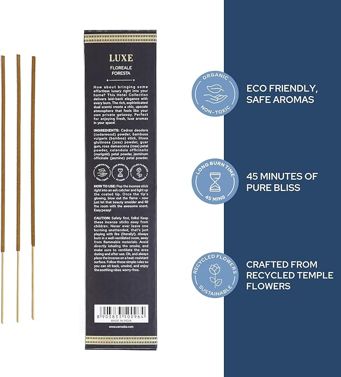Carnatia Luxe Hotel Collection Incense Sticks – Set of 2 Premium Scents Inspired by Serene Stays & Boutique Retreats | Slow-Burning, Long-Lasting Incense for a Relaxed & Refined Home Ambiance!
