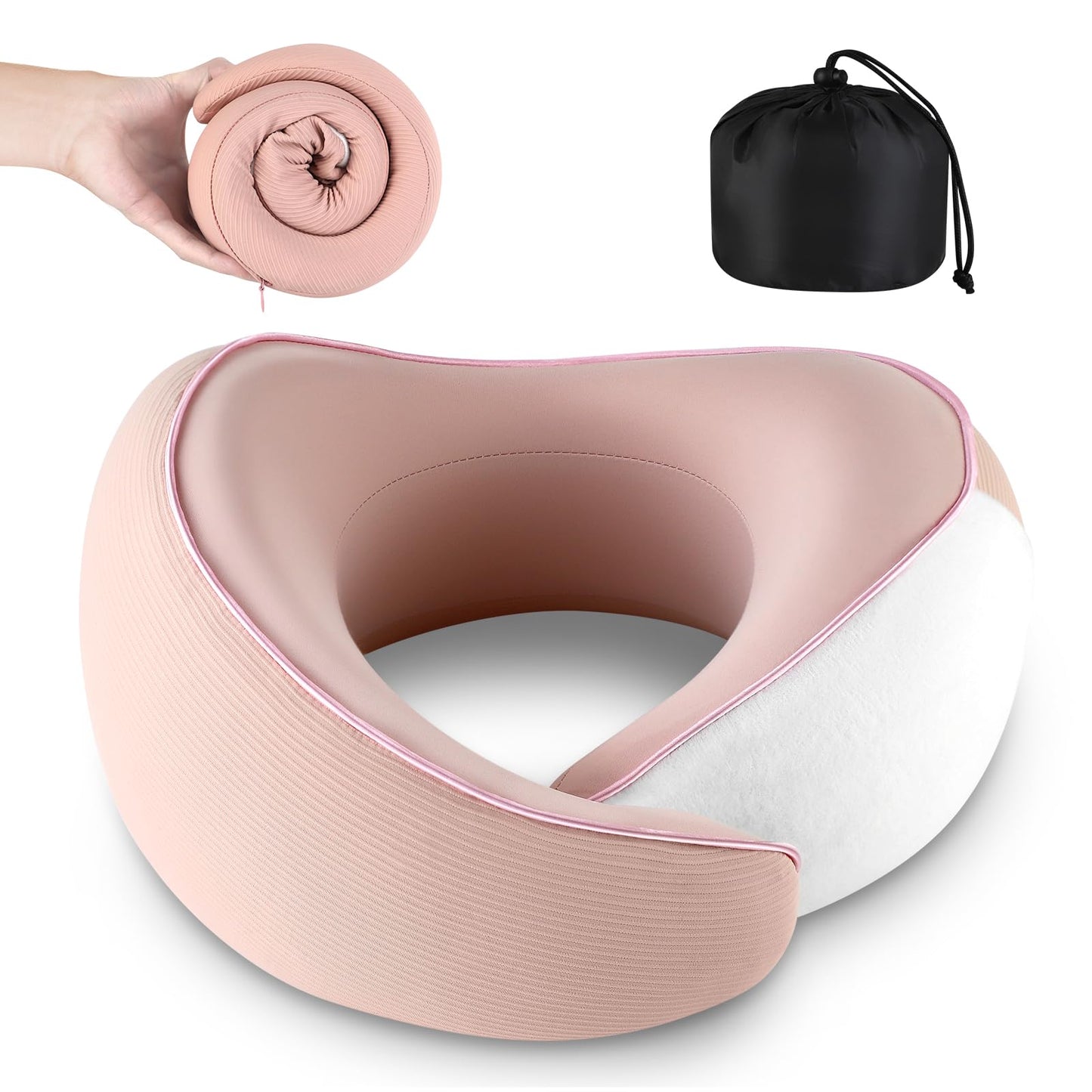 SUPHONOR Adjustable Memory Foam Pink U-Shaped Travel Pillow with Luxurious Knitted Cotton Cover, Slow-Rebound Design for Airplane Travel and Neck Comfort, Ideal Traveler Gift