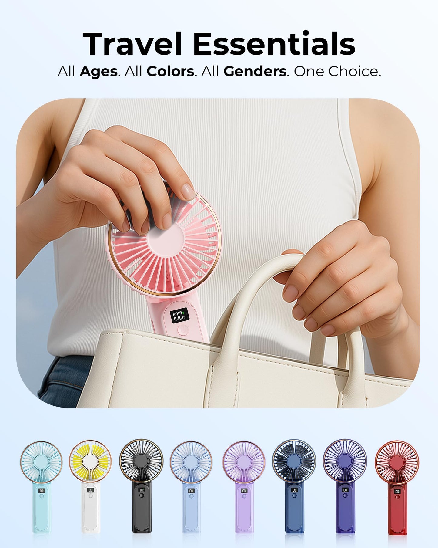 TUNISE Portable Handheld Fan, 4000mAh, 180 Adjustable, 6 Speed Wind, USB Rechargeable Foldable Fan with Real-Time Display