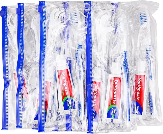 50 Disposable Toothbrushes with Toothpaste Set,Travel Kit with Plastic Zip Bag,Toothbrush Head Cover, Floss Pick,25 gram Toothpaste,Bulk Toothbrush for Homeless,Travel,Hotel(50)