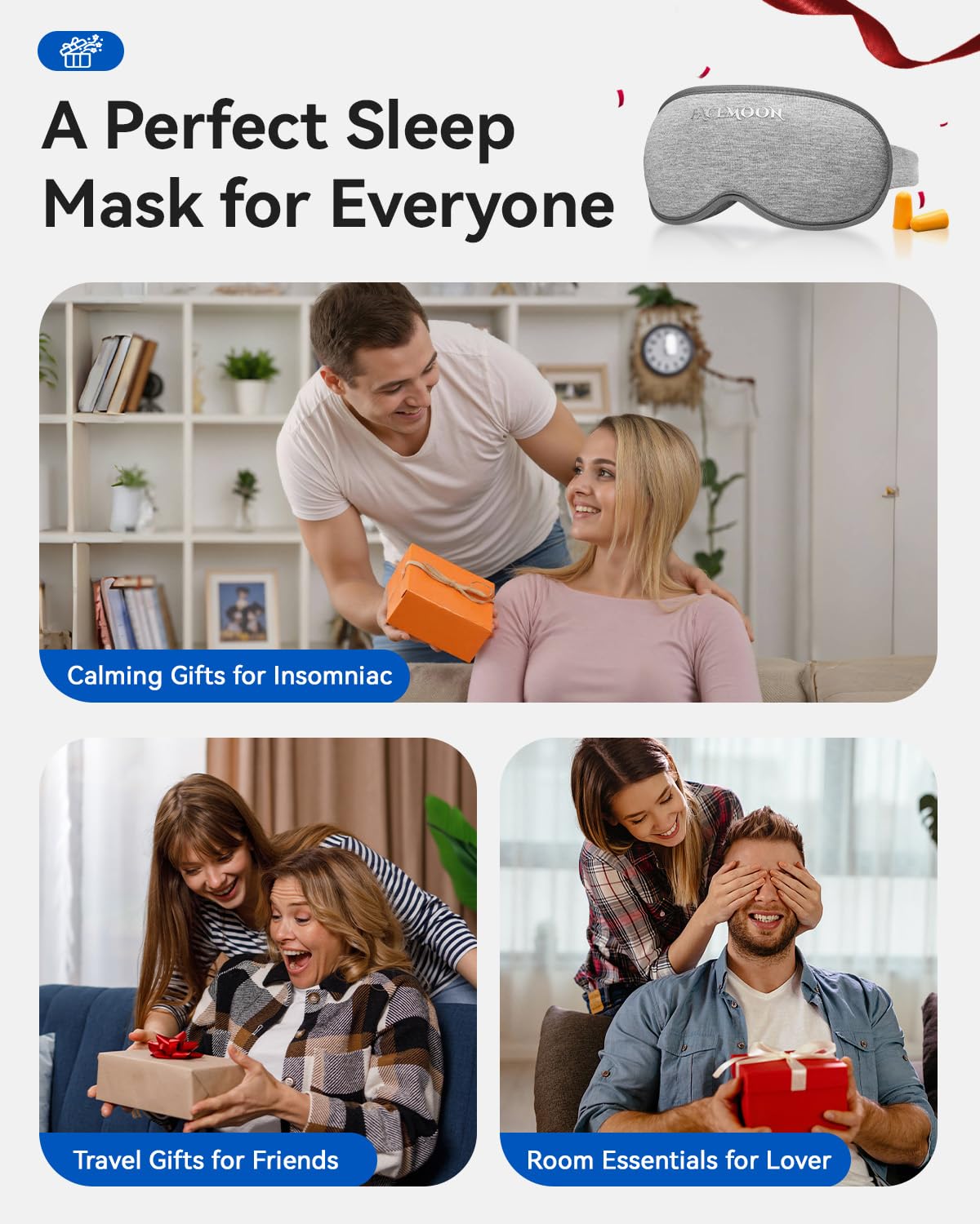 Weighted Eye Mask for Sleeping - Blackout Sleep Mask for Women Men, FACEMOON Lash Extension Eye Covers, Memory Foam, 3D Contoured, Airplane Travel Essentials, Blindfold for Meditation(Gray)