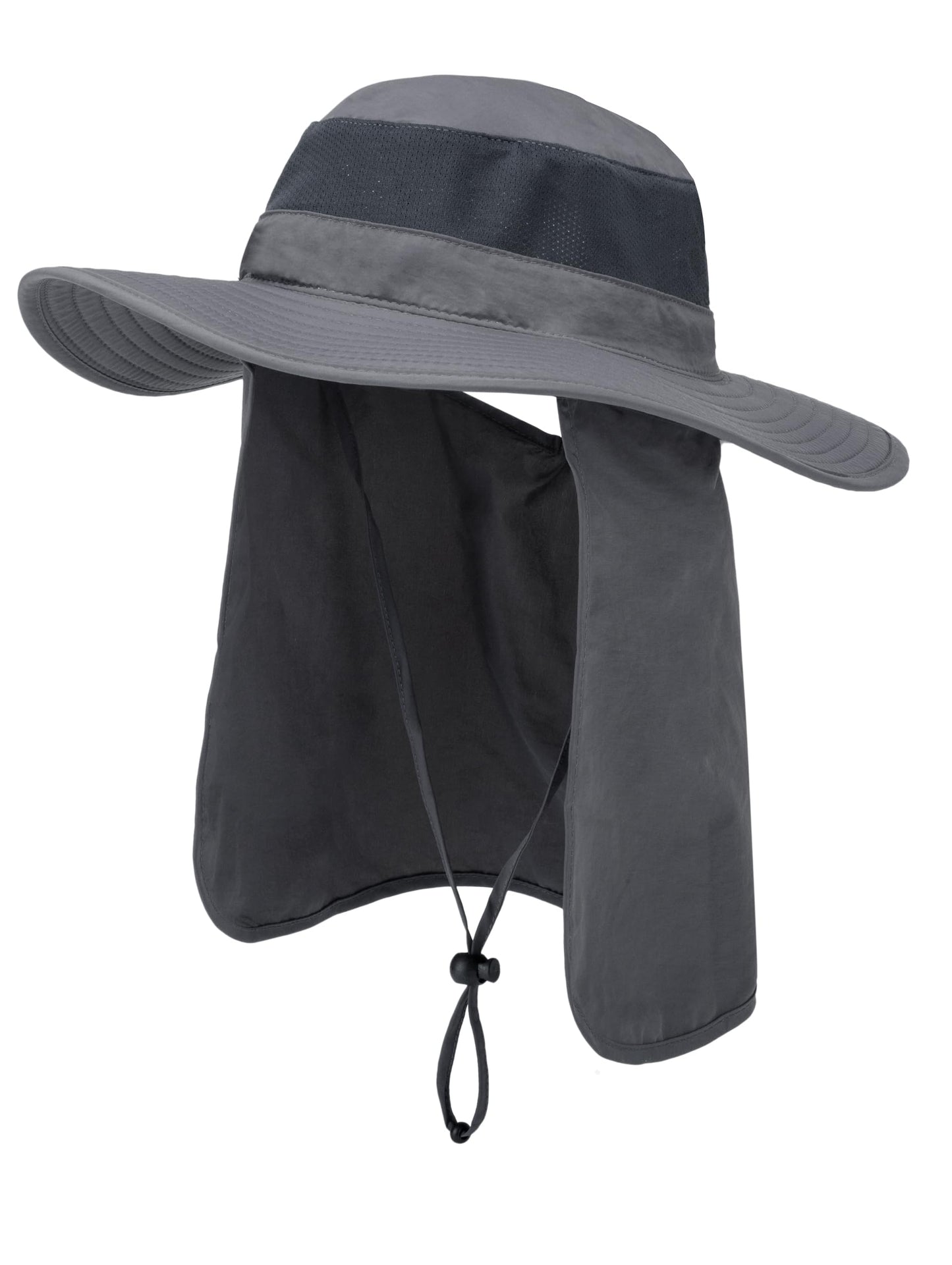 360° Protection Bucket Hat with Detachable Face Mask & Neck Cape - UPF 50+ Sun Hat, Breathable Mesh for Outdoor Dark Grey