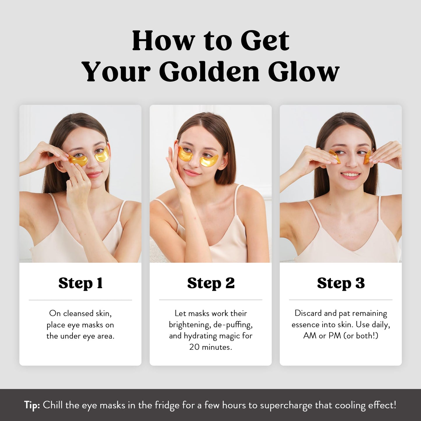 DERMORA Golden Glow Under Eye Patches | Rejuvenating Treatment | Dark Circles, Puffy Eyes, Refreshing, Revitalizing, Travel, Wrinkles |15 Pairs Eye Gels