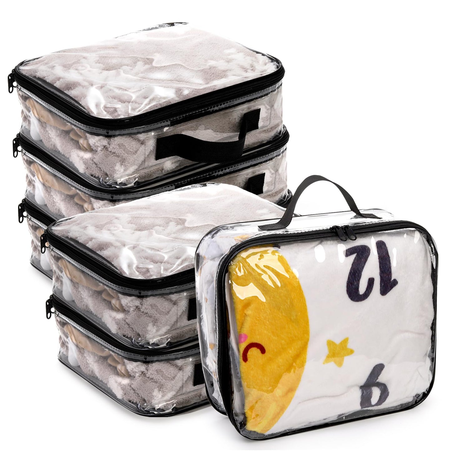 Fasmov 6 Pack Large Clear Travel Packing Cube, See-Through PVC Organizer, Vinyl Zippered Storage Bags Multipurpose Pouch with Handle for Suitcase Pants, Cashmere, Sweaters Shirts Dress Storage