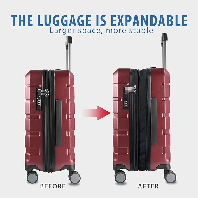 KROSER Hardside Expandable Carry On Luggage with Spinner Wheels & Built-in TSA Lock, Durable Suitcase Rolling Luggage with USB Port, Carry-On 20-Inch, Burgundy