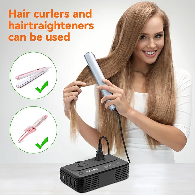 ALLWEI Travel Voltage Converter 220V to 110V Power International Travel Adapter for Hair Straightener/Curling Iron, Universal Power Plug Adapter UK, US, AU, EU, IT, India (Black)