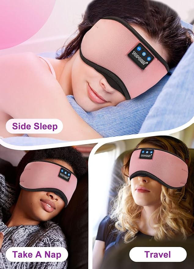 TOPOINT Sleep Mask Headphones Bluetooth 5.2 Wireless, Blackout Eye Mask for Women Men Sleeping Travel Meditation Gifts Cool Gadgets with Speakers Music,Microphone, Noise Canceling Ear Plugs, USB C