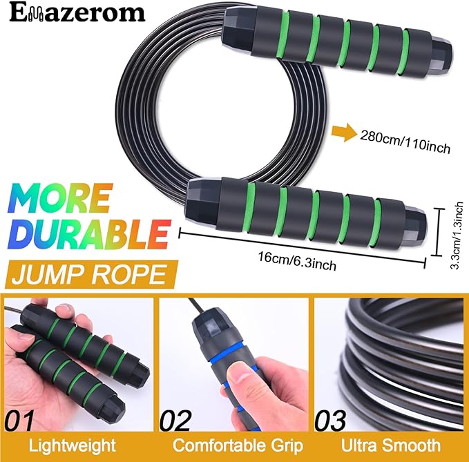 Jump Rope for Women Men Kids, Adjustable Skipping Rope with Ball Bearings, Professional Jumping Rope with Foam Handles, Tangle-Free Rapid Speed Jump Ropes for Fitness Workout Boxing Exercise