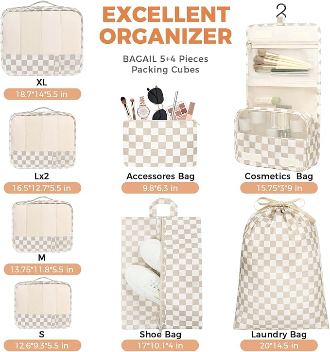 BAGAIL 9 Set Packing Cubes Luggage Packing Organizers for Travel Accessories