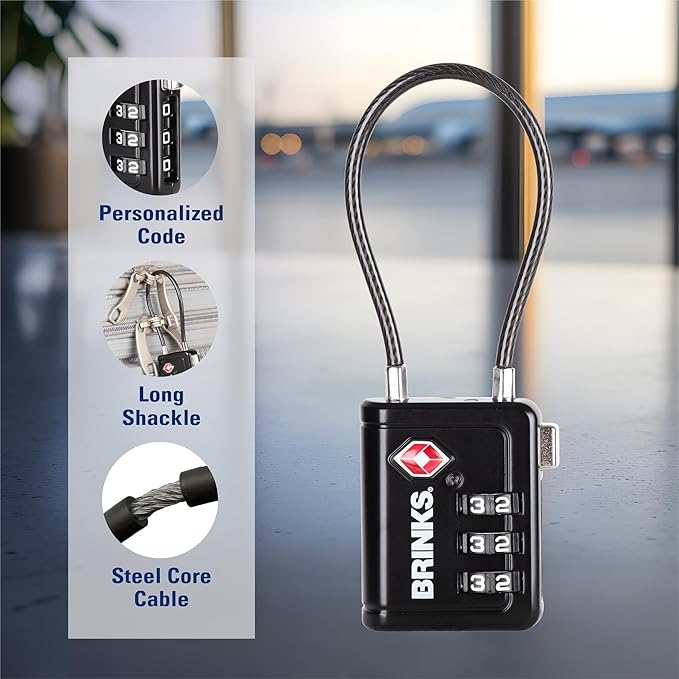 Brinks TSA Accepted Indicator Luggage Lock, Black - Ressetable Combination, 2.5 inch Long Shackle, New More Secure TSA008 Key, 2 Pack