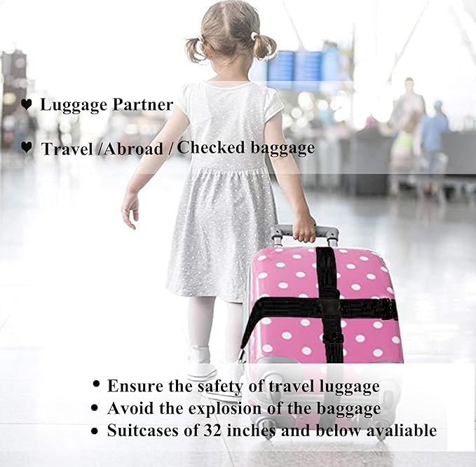 2 Pack Suitcase Belts, Adjustable Luggage Straps, Bright Colors Travel Packing Straps with Quick Release Buckle (Black)