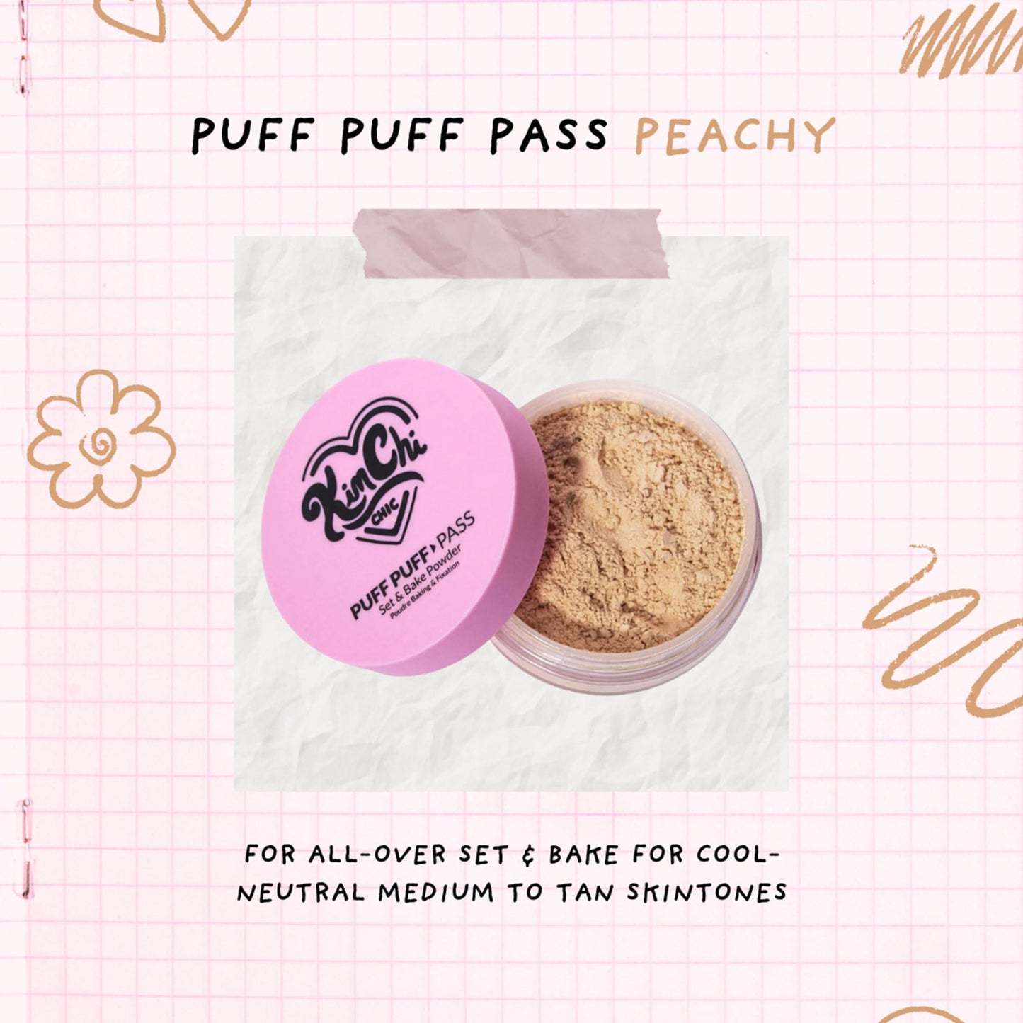 Kimchi Chic Beauty Puff Puff Pass Set and Bake Setting Powder for Makeup, Extra Fluffy Loose Face Powder Poof, Soft Natural Face Makeup for Uneven Skin Tone, 04 Peachy