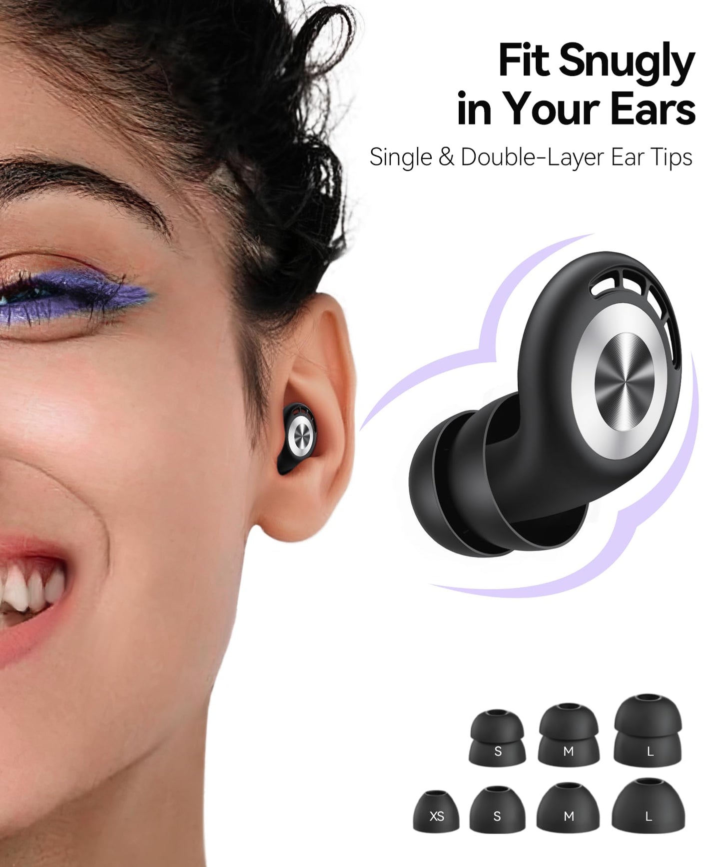 Ear Plugs for Sleeping Noise Cancelling 50dB Concert Earplugs for Noise Reduction Reusable Soft Silicone Ear Plugs for Snoring Shooting Motorcycle Airplanes Musicians with 7 Eartips Case Oil Black