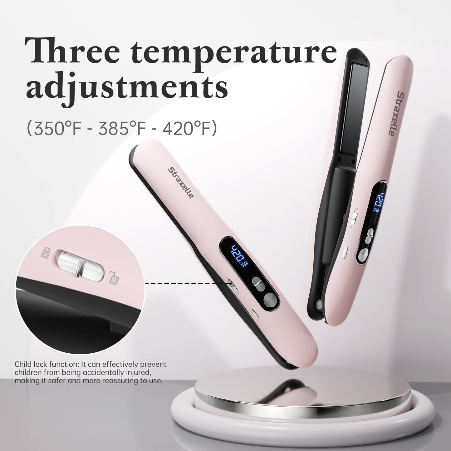 Mini Cordless Hair Straightener and Curler 2 in 1, Mini Portable Flat Iron Adjustable 350°F-420°F Travel Hair Straighteners LED Display/5000mAh Ceramic Flat Iron Hair Straightener for Women Men(Pink)