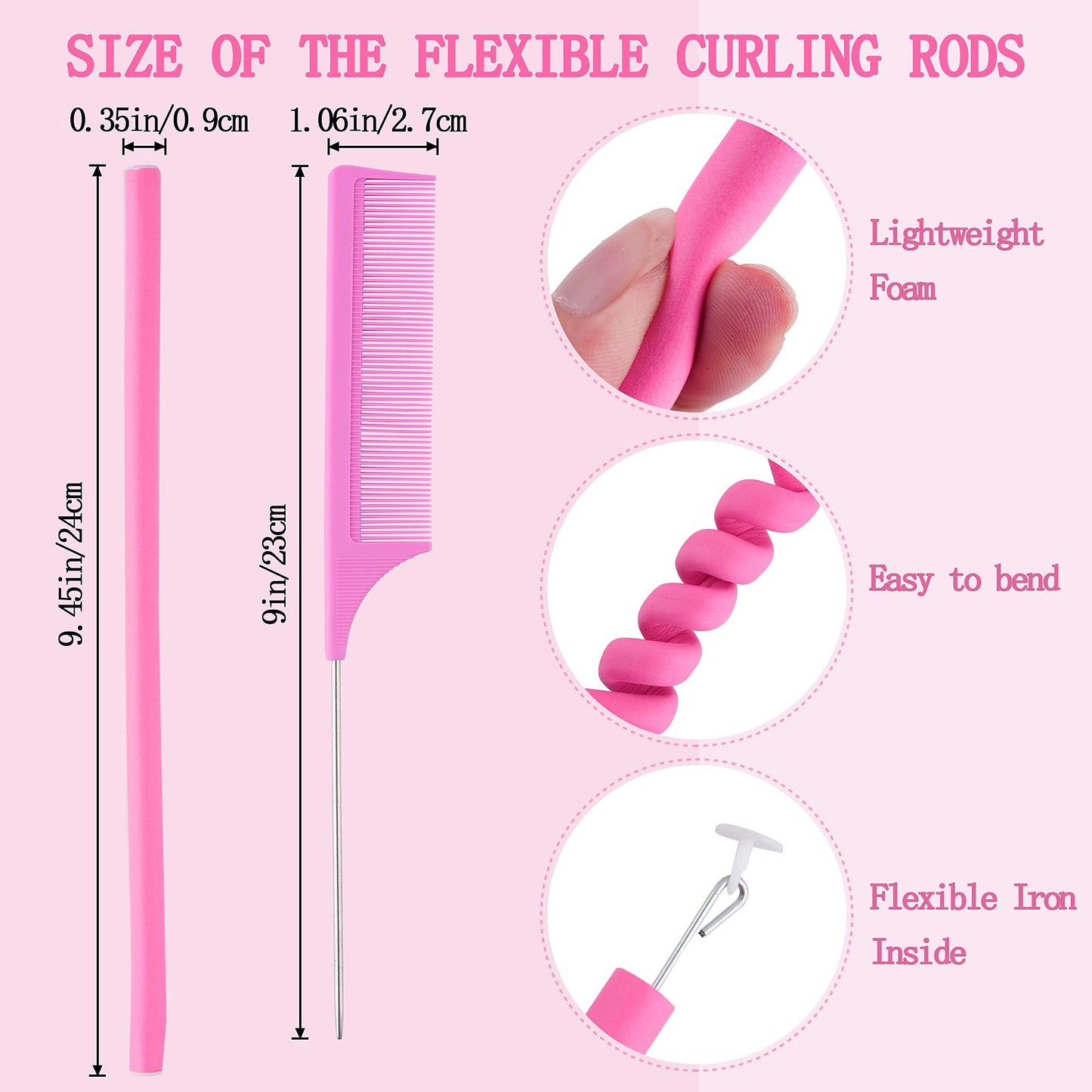 30PCS 9.45" Flexi Rods Curlers Set for Short and Long Hair, No Heat Foam Rollers with Steel Comb Buytta