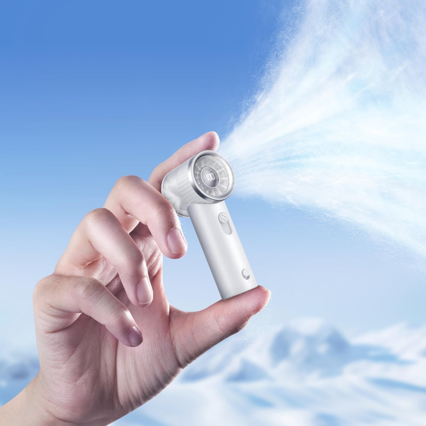 RANVOO 2025 Mini & Powerful Turbo 100 Speeds Cooling Handheld Fan Rechargeable LED Display for Outdoor Travel Portable Hand Fan, Gifts for Women & Men, Stylish, Pearly White