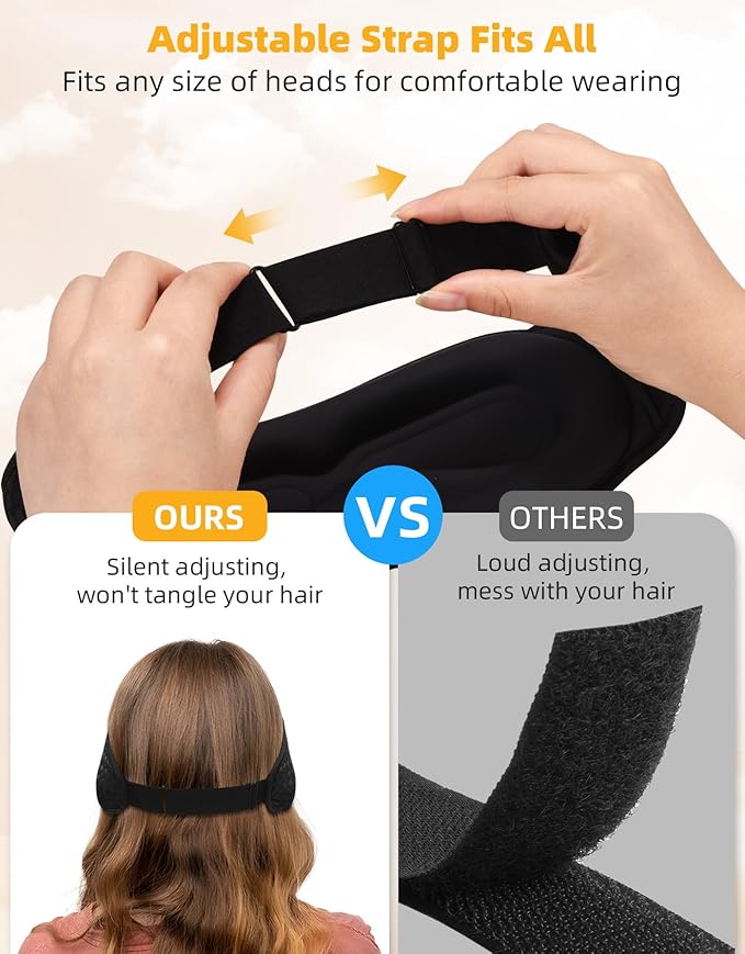 3D Contoured Sleep Mask with Bluetooth Headphones, Adjustable Blackout Sleeping Mask, Easy Installation Sleeping Headphones with Ultra-Thin Stereo Speakers for Men, Women - Embroidered Blue