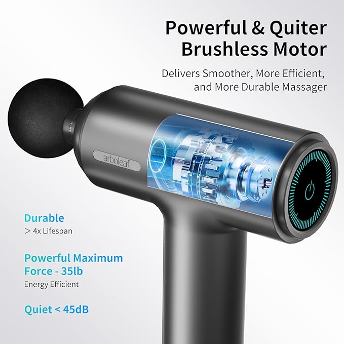 arboleaf Massage Gun deep Tissue, 6 Speeds Powerful Handheld Percussion Muscle Massager Gun with Portable Travel Case for Back, Shoulder, Sore Muscles, Pain Relief for Athletes, Relax, Gifts