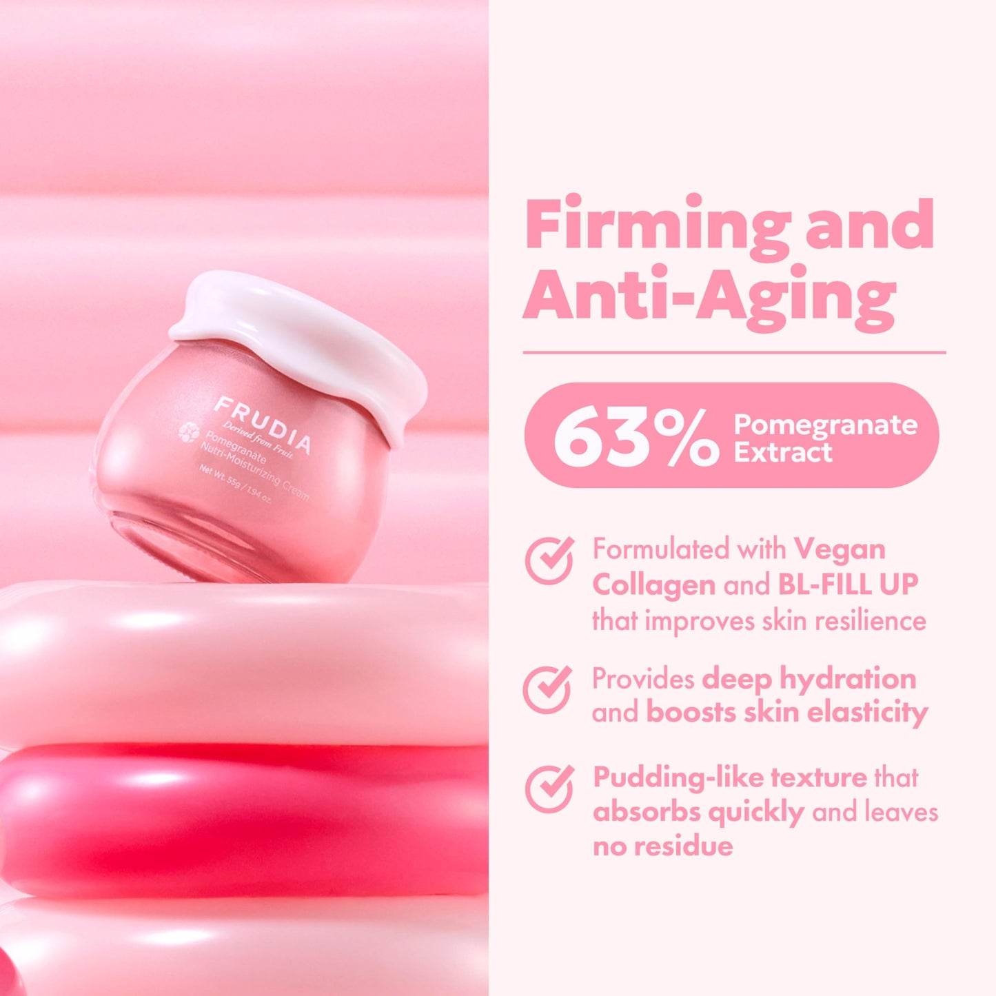 FRUDIA Pomegranate Nutri-Moisturizing Face Cream, Korean Face Moisturizer w/63% Pomegranate Extract, BL-FILL UP & Vegan Collagen for Anti-Aging (0.35 fl oz)