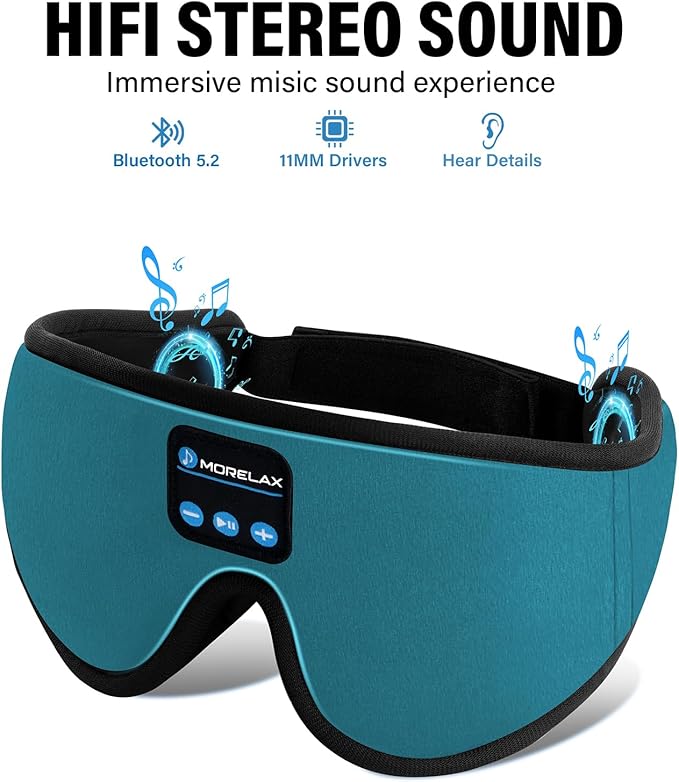 Sleep Mask with Bluetooth Headphones, 3D Sleep Mask Wireless Music Eye Mask for Sleeping Side/Back Sleepers Sleep Headphones Gift (Turquoise)