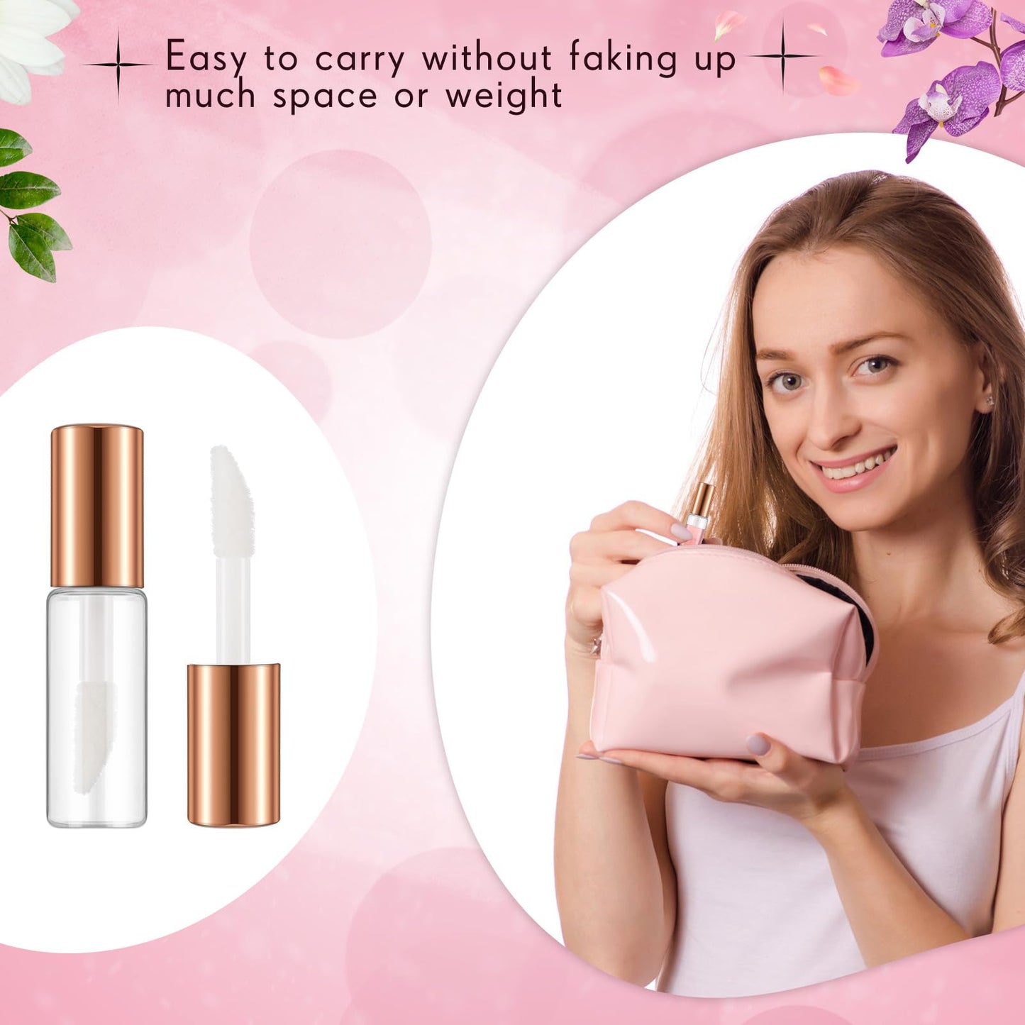 Jinei 150 Pcs Clear Empty Lip Balm Bottles 1.2ml Mini Lip Gloss Tubes, Refillable Containers Transparent Plastic Clear Lipstick Tubes for Girl Women DIY Makeup Sample Travel(Rose Gold)