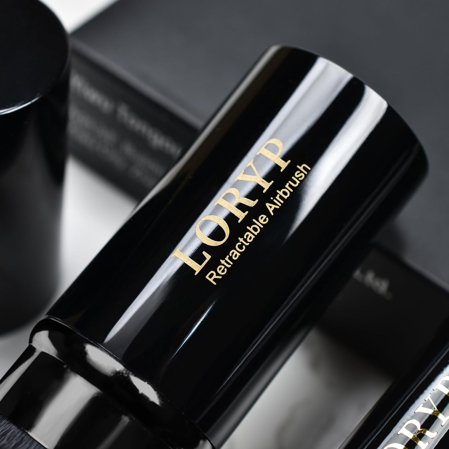 LORYP Retractable Makeup Brush Black Kabuki Foundation Brush for liquid Cream and Powder Makeup 2 Pack Travel Makeup Brush Set