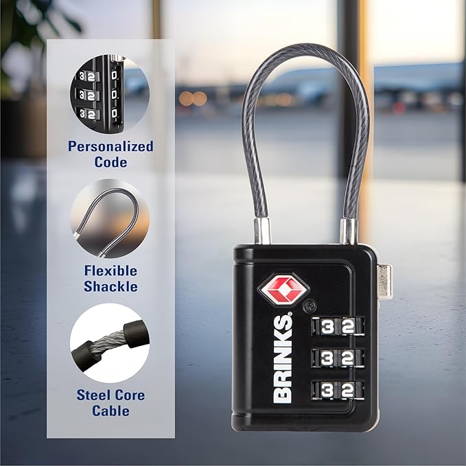 Brinks TSA Accepted Indicator Luggage Lock, Black - Ressetable Combination, New More Secure TSA008 Key, 2 Pack