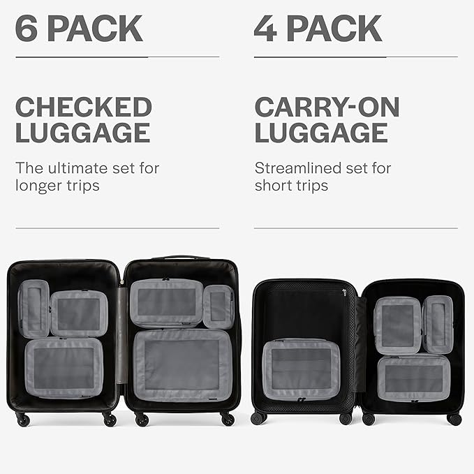 Compression Packing Cubes for Travel - Luggage Organizer Bags - Double Zipper Packing Cubes for Suitcases (4-Pack, Dark Grey)