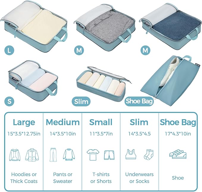 BAGAIL 6 Set Ultralight Compression Packing Cubes Packing Organizer for Travel Accessories Luggage Suitcase Backpack