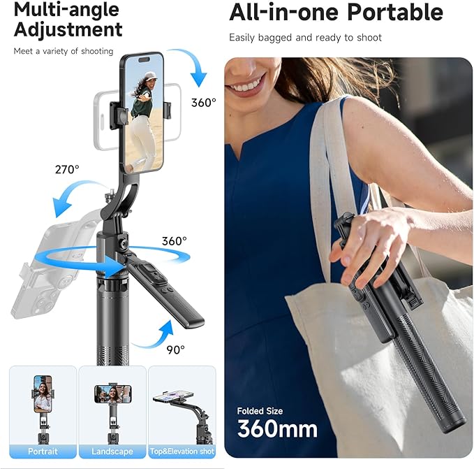 Andoer 64'' Auto Face Tracking Tripod with Stand, 360° Rotation Tracking Tripod with Remote and Gesture Control, Selfie Stick for Video Vlog, Live Streaming, Tiktok, YouTube, Facetime