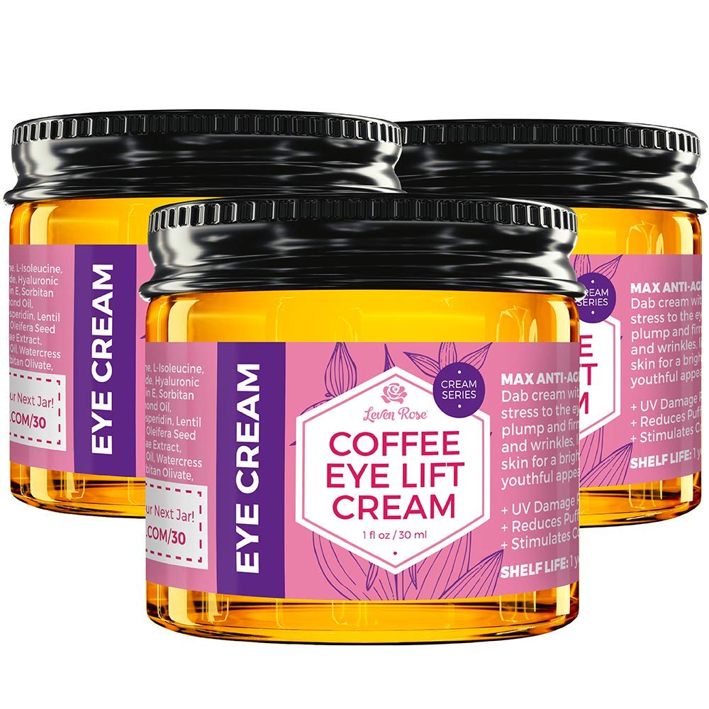 Leven Rose Lifting Coffee Eye Cream with Caffeine 1 oz - Natural Solution for Dark Circles and Puffiness - Firming Anti-Aging Under Eye Treatment