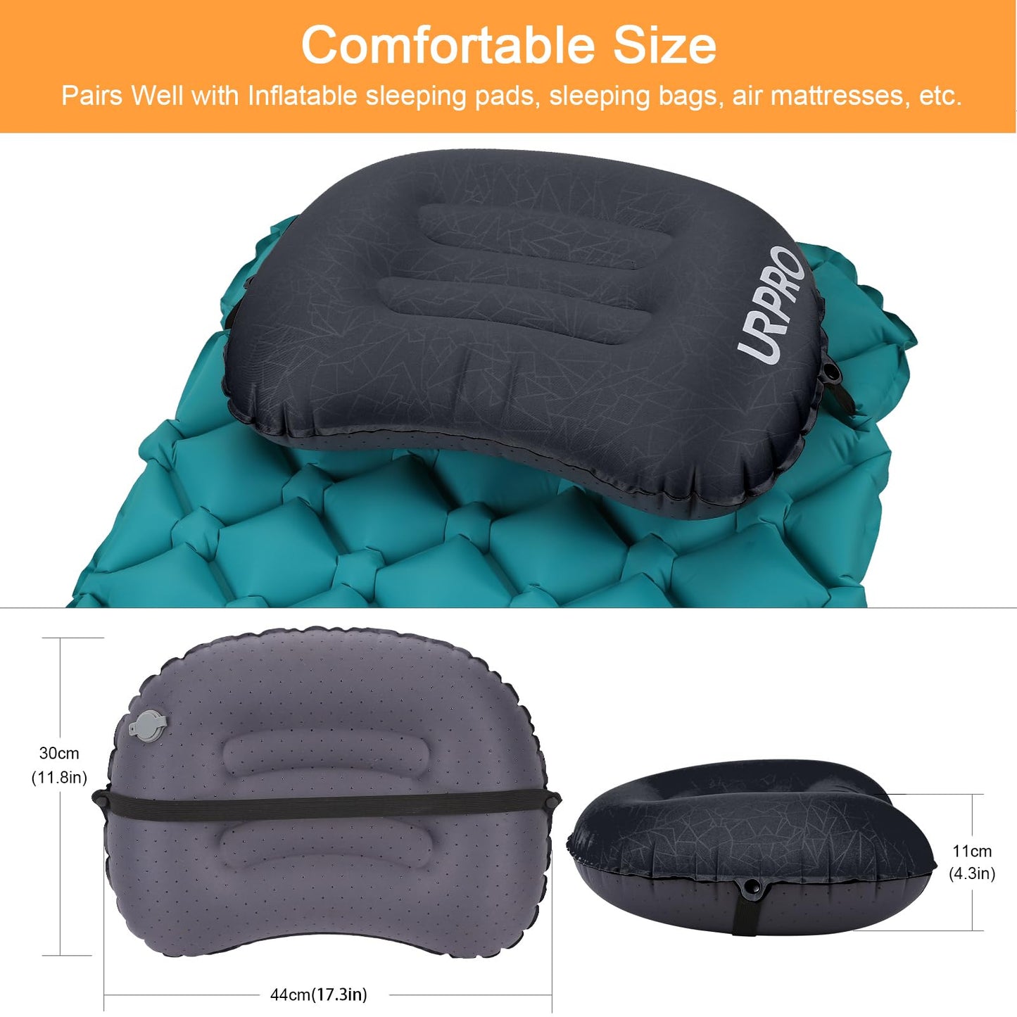 URPRO Ultralight Inflatable Camping Travel Pillow - Compressible, Compact, Comfortable, Ergonomic Inflating Pillows for Neck & Lumbar Support Camp, Hiking, Backpacking Black