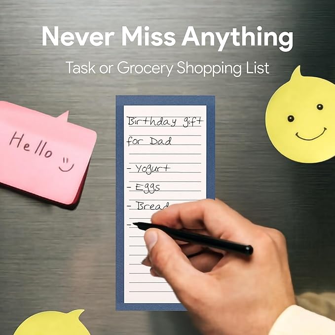 8 Magnetic Notepads – Notepads for Grocery List, Shopping List, To-Do List, Reminders -Strong Magnetic Back- Memo Notepad with Solid Pattern Designs | 25 Sheets per Pad 7.5 x 3.5 inch (8 Pack)