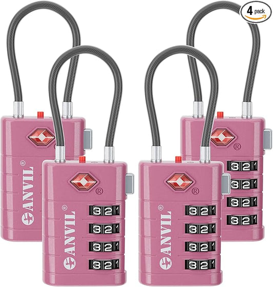 ANVIL 4 Digit Luggage Locks, TSA Locks for Luggage, Advanced TSA008 core, Alert Indicator for Your Travel Lock, Suitcase Lock. (4, Rose Purple)