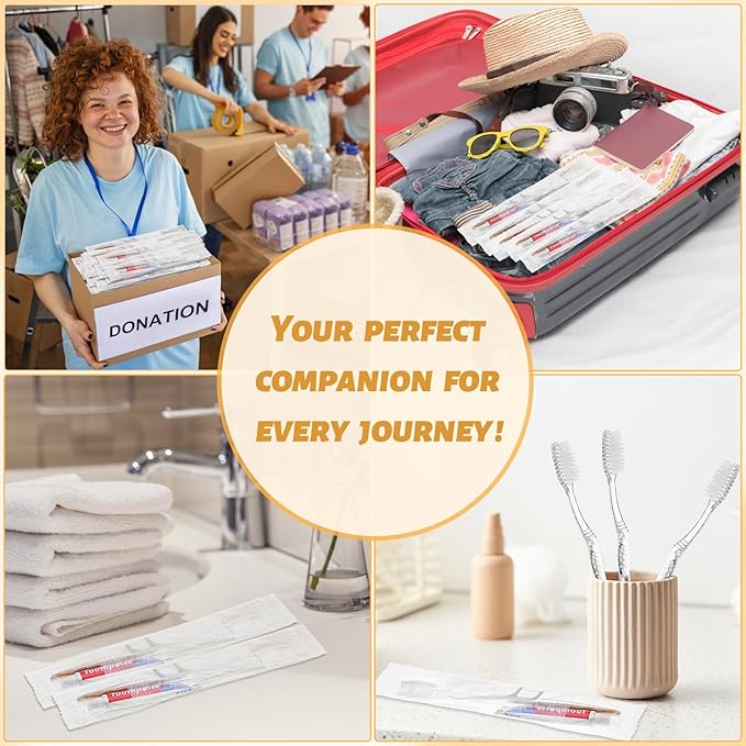 30pcs Disposable Toothbrushes with Toothpaste Floss Individually Wrapped, Disposable Toothbrush Bulk, 10g Toothpaste, Dental Floss Pick, Bulk Toothbrush Kit for Homeless,Airbnb,Hotel,Guest