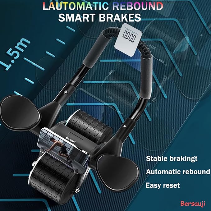 2025 New Ab Roller Wheel with Knee Mat &Timer, Automatic Rebound Abdominal Wheel, Ab Abdominal Exercise Roller with Elbow Support, Abs Workout Equipment Ab Exercise Roller for Women Men