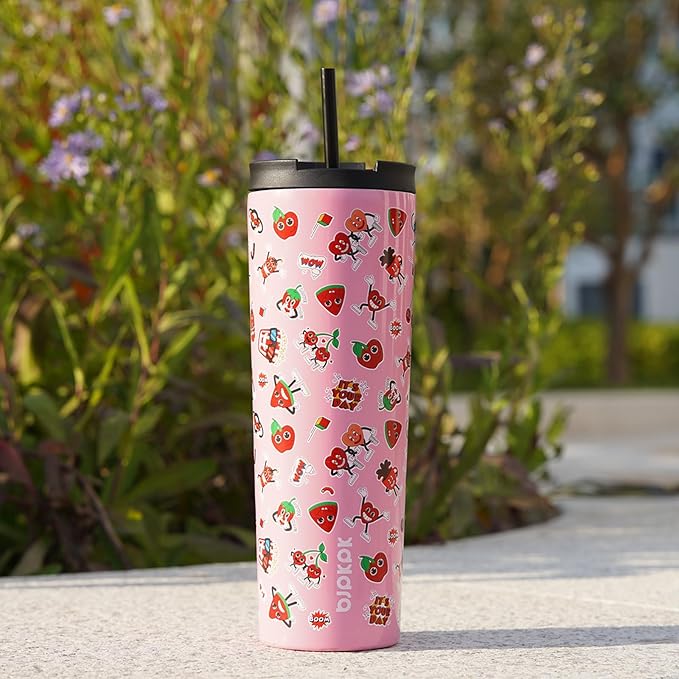 BJPKPK 34oz Skinny Tumbler With lid And Straw Stainless Steel Travel Coffee Mug Insulated Tumblers Cups,Spring Party Brown