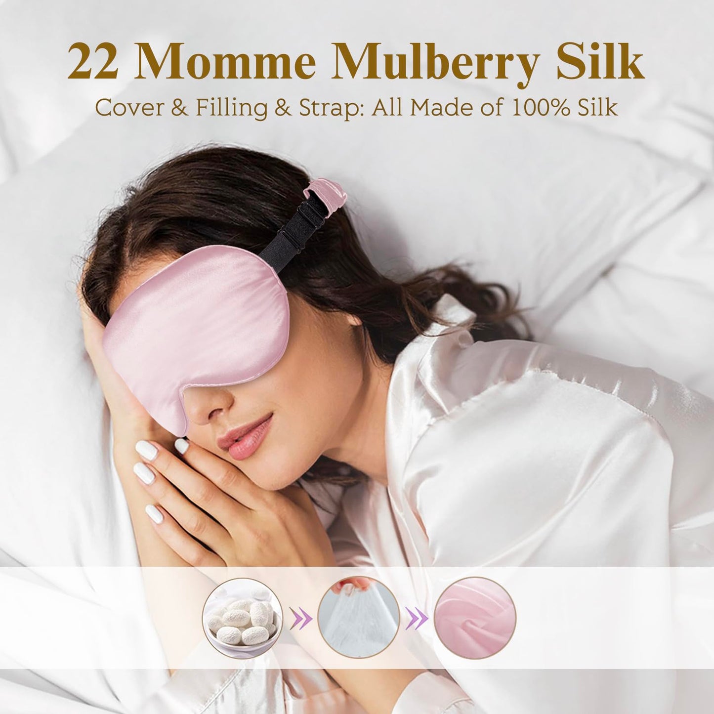 BeeVines 2 Pack 3D Sleep Mask 22 Momme Mulberry Silk Sleeping Eye Masks, Weighted Eye Cover for Lash Extensions, Night Light Blocking Blindfold, 100% Blackout Satin Covers Blindfolds for Men & Women