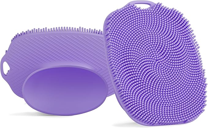 2 PCS Face Scrubber, Soft Silicone Face Exfoliator with Suction Cup for Man and Women Deep Skin Clean, Gentle Facial Cleaning Brush Suitable for All Sensitive Skin (Purple)