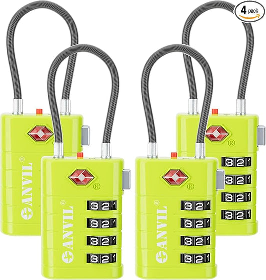 ANVIL 4 Digit Luggage Locks, TSA Locks for Luggage, Advanced TSA008 core, Alert Indicator for Your Travel Lock, Suitcase Lock. (4, Grass Green)