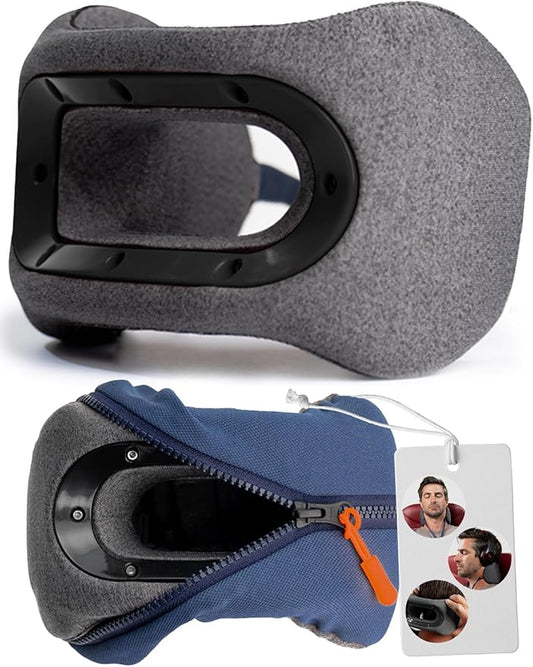 Bullbird Neck Pillow for Travel & Posture Support – Ergonomic Airplane Pillow with Neck Traction - Memory Foam Cervical Pillow with Spinal Alignment Support & Airline Seat Integration - Black