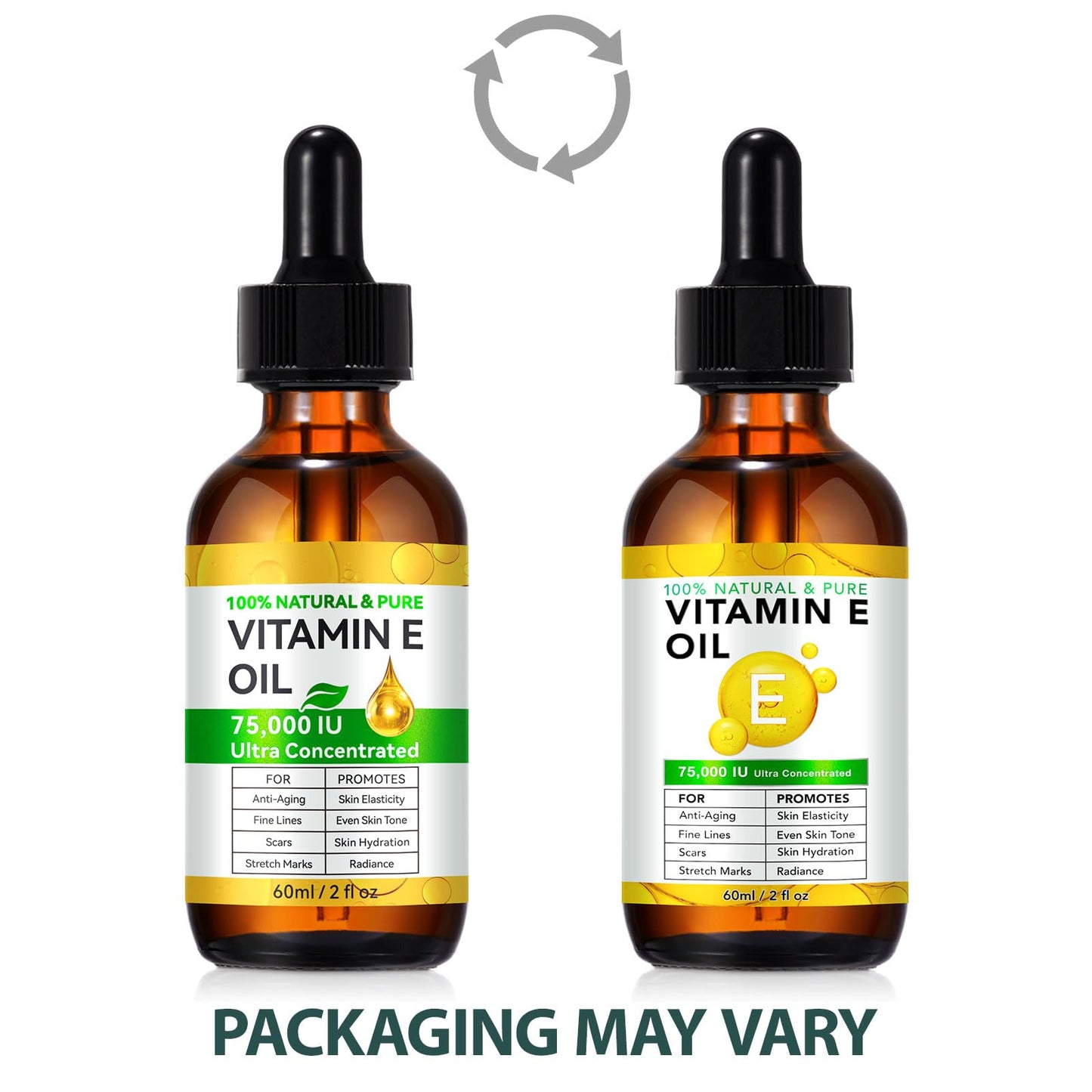 WHLH & WELL-BEING Pure Vitamin E Oil for Skin Face Hair Scars, Blend 75,000 IU, Moisturizing Dry Skin Winkles Hair and Scalp Pack of 2