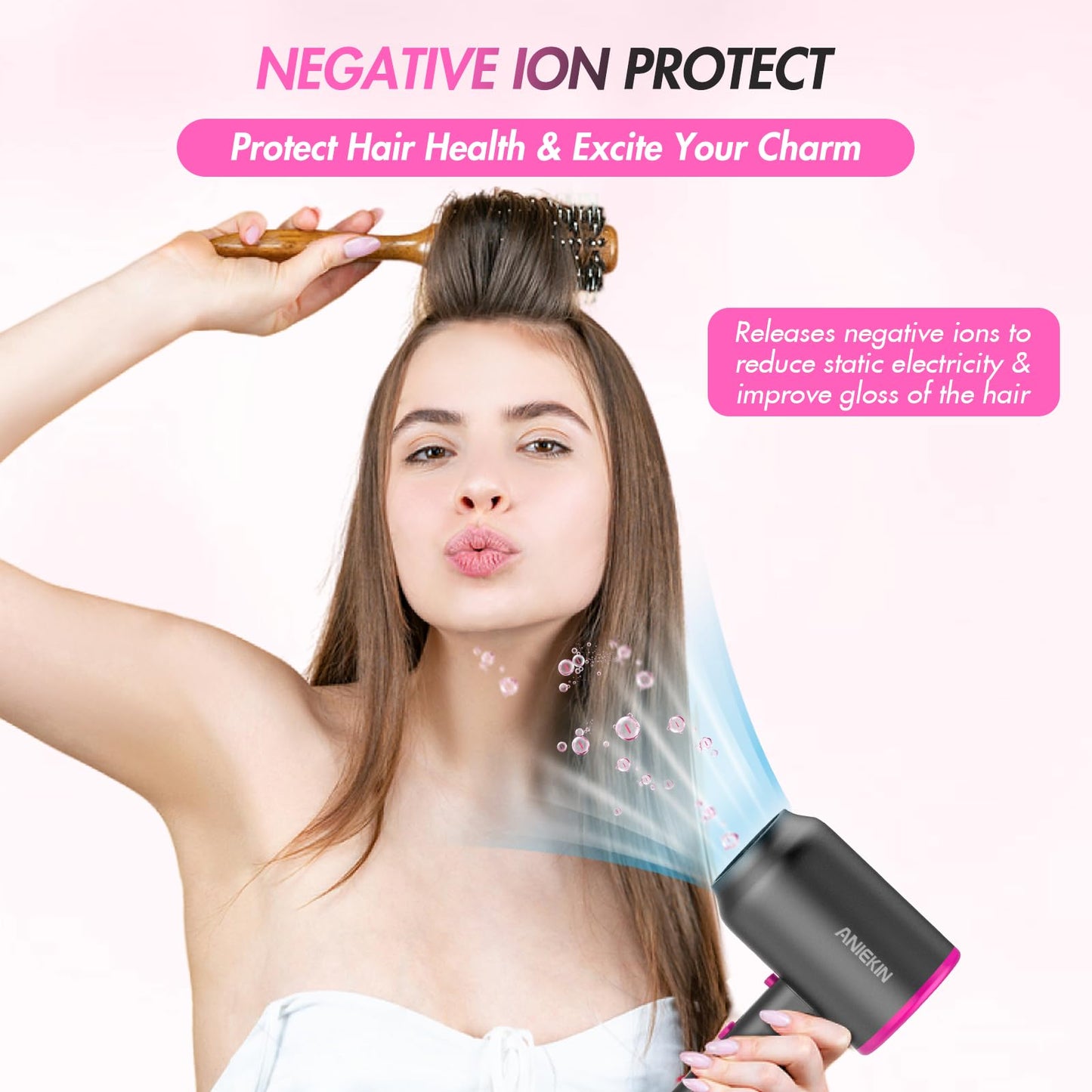 ANIEKIN Hair Dryer, 1875 Watts Fast Drying Blow Dryer with Diffuser and Concentrator, Compact Lightweight Hair Dryer for Women and Men